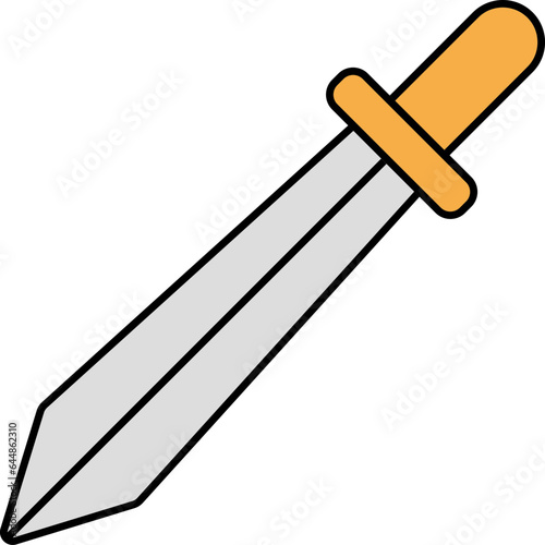 Grey And Orange Sword Icon In Flat Style.