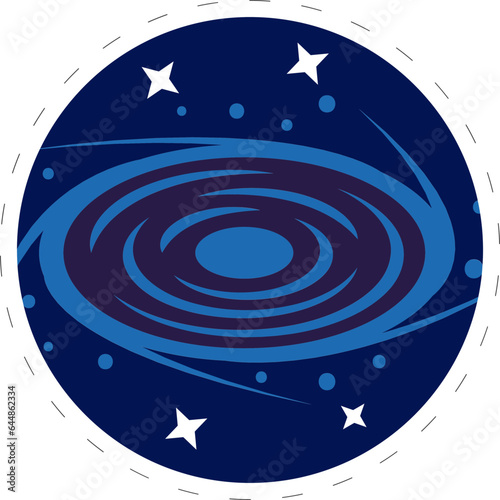 Sticker Style Black Hole In Space Stars Blue Background.
