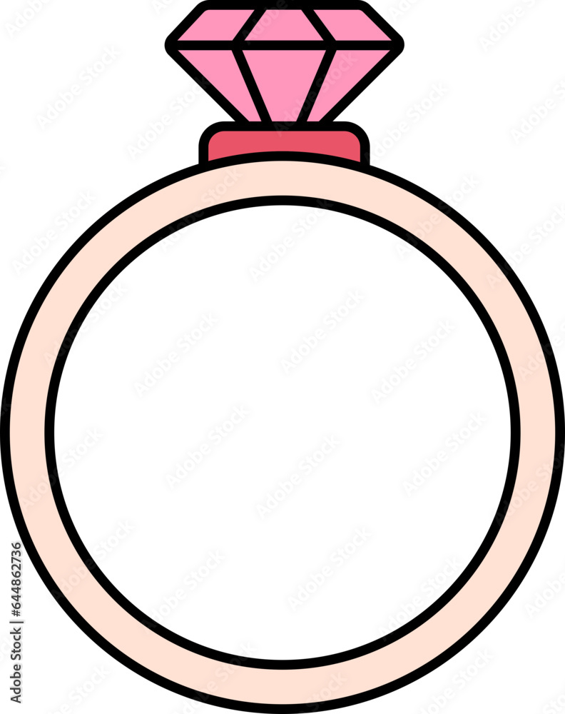 Pink Diamond Or Gemstone Ring Icon In Flat Style.