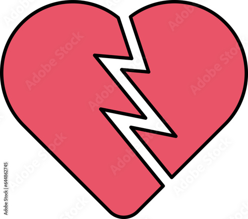 Flat Illustration Of Broken Heart Icon In Red Color.