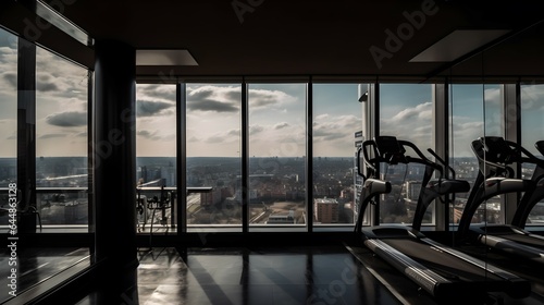 Fitness with a View: Gym Equipment Overlooking the Cityscape