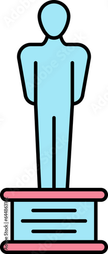 Blue Oscar Trophy Icon In Flat Style.