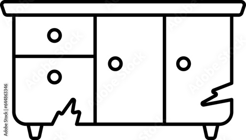 Broken Drawer Desk Black Outline Icon.