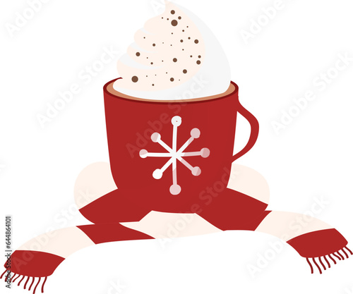 Whipped Cream Coca Cup And Scarf Flat Element In Red And Cosmic Latte Color.