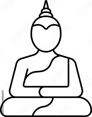 Illustration Of Buddha Icon In B&w Stroke.