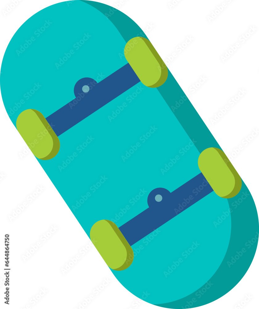 Flat Vector Illustration Of Turquoise Skating Board. Flat Vector Illustration Of Turquoise Skating Board.