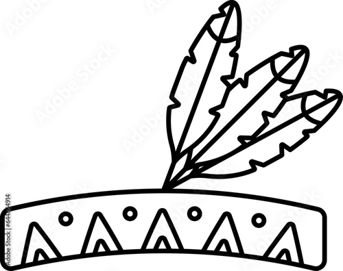 Feather Headdress Icon In Black Line Art.