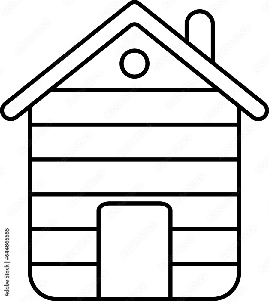 Wooden House Icon In Black Line art. Wooden House Icon In Black Line art.