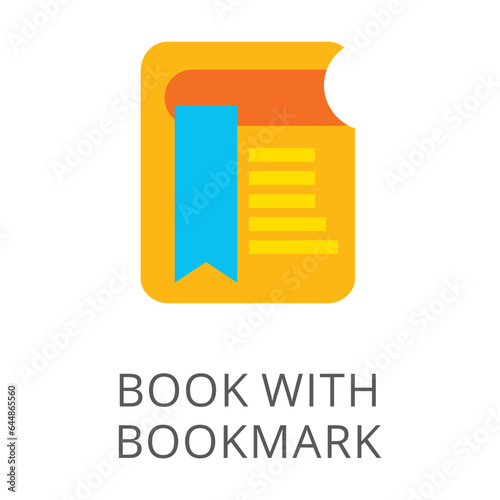 Book with blue bookmark isolated on white. Colored flat vector icon of favorites symbol. Internet and technology concept