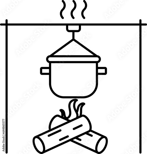 Food Pot Hang On Bonfire Black Stroke Icon.