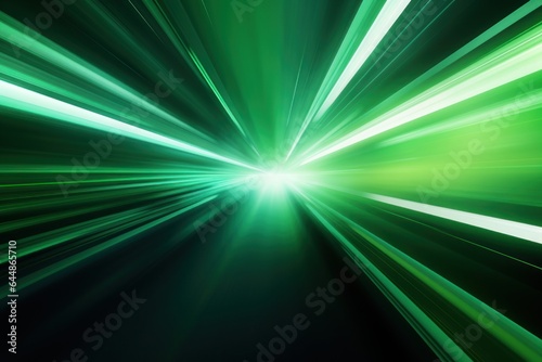 Fast moving green light with motion blur, stripes, background