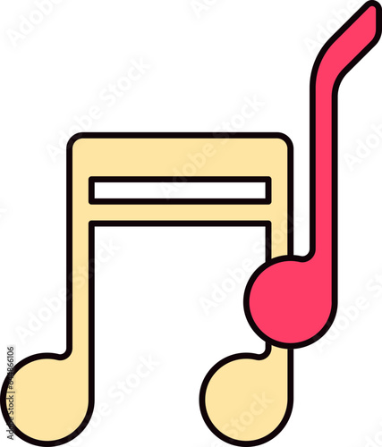 Flat Music Or Songs Icon In Yellow And Pink Color.
