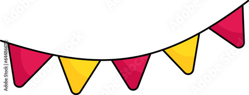 Triangle Shape String Flag Icon In Red And Yellow Color.