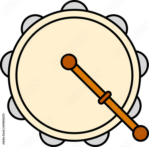 Tambourine Drum With Stick Icon In Yellow And Orange Color.