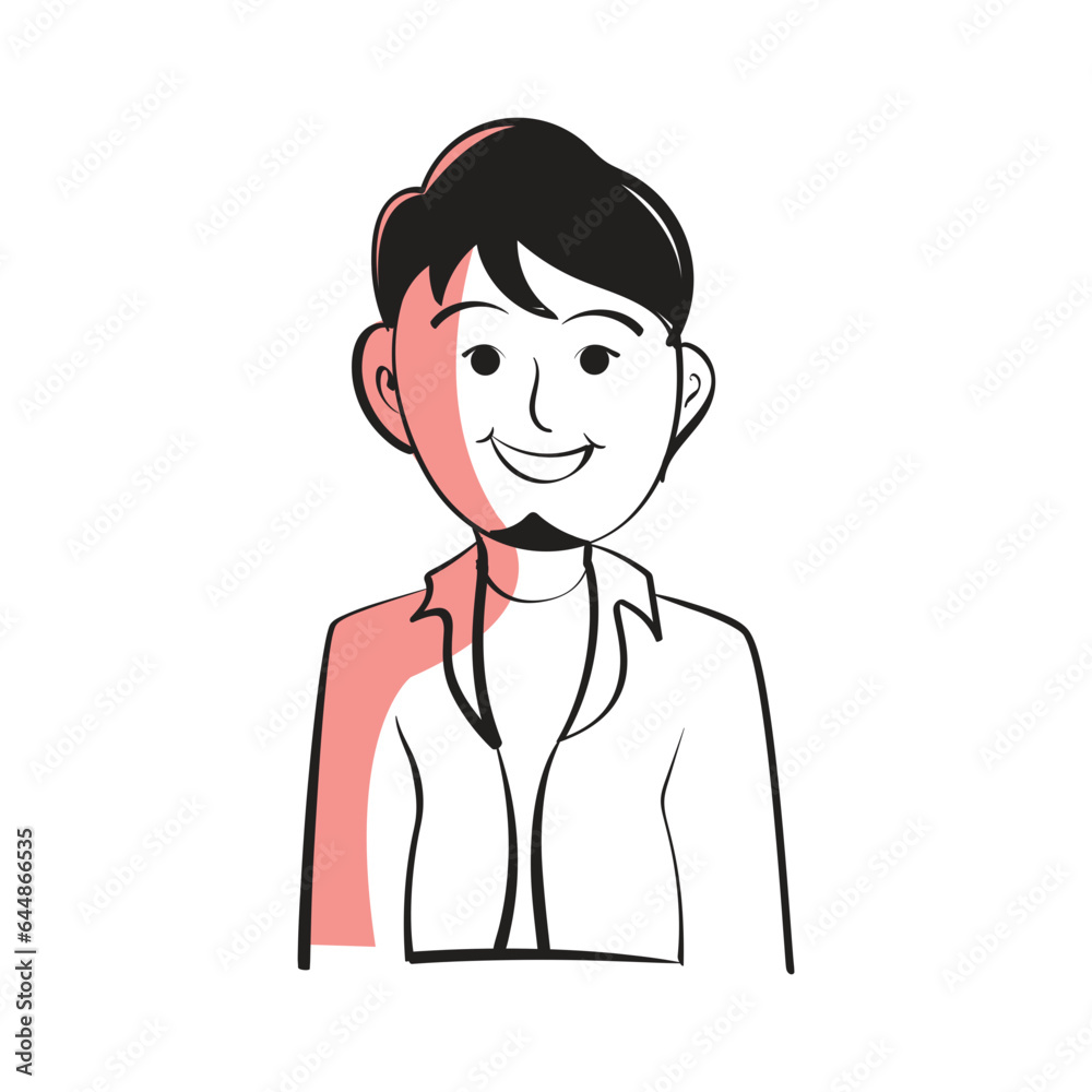 Hand Drawn Cheerful Young Boy Wearing Coat Over White Background. Hand Drawn Cheerful Young Boy Wearing Coat Over White Background.