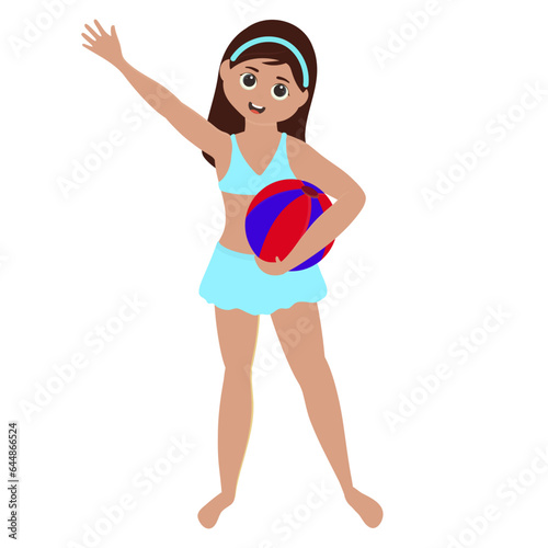 Illustration Of Beautiful Girl Wearing Bikini With Hold Ball.