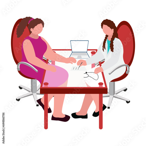 Faceless Female Doctor Writes Prescription To Patient At Worktable On White Background.