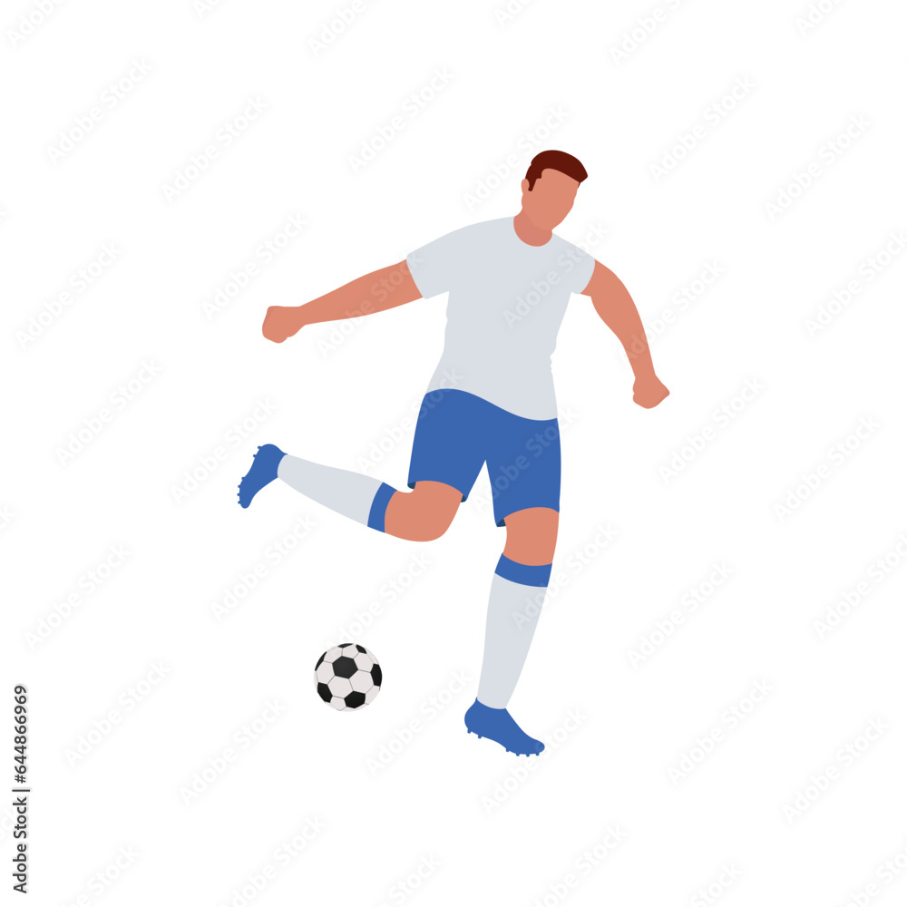 Faceless Soccer Player Kicking Ball On White Background. Faceless Soccer Player Kicking Ball On White Background.
