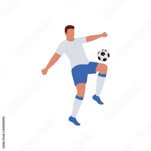 Fototapeta Naklejka Na Ścianę i Meble -  Faceless Soccer Player Kicking Ball From Knee On White Background.