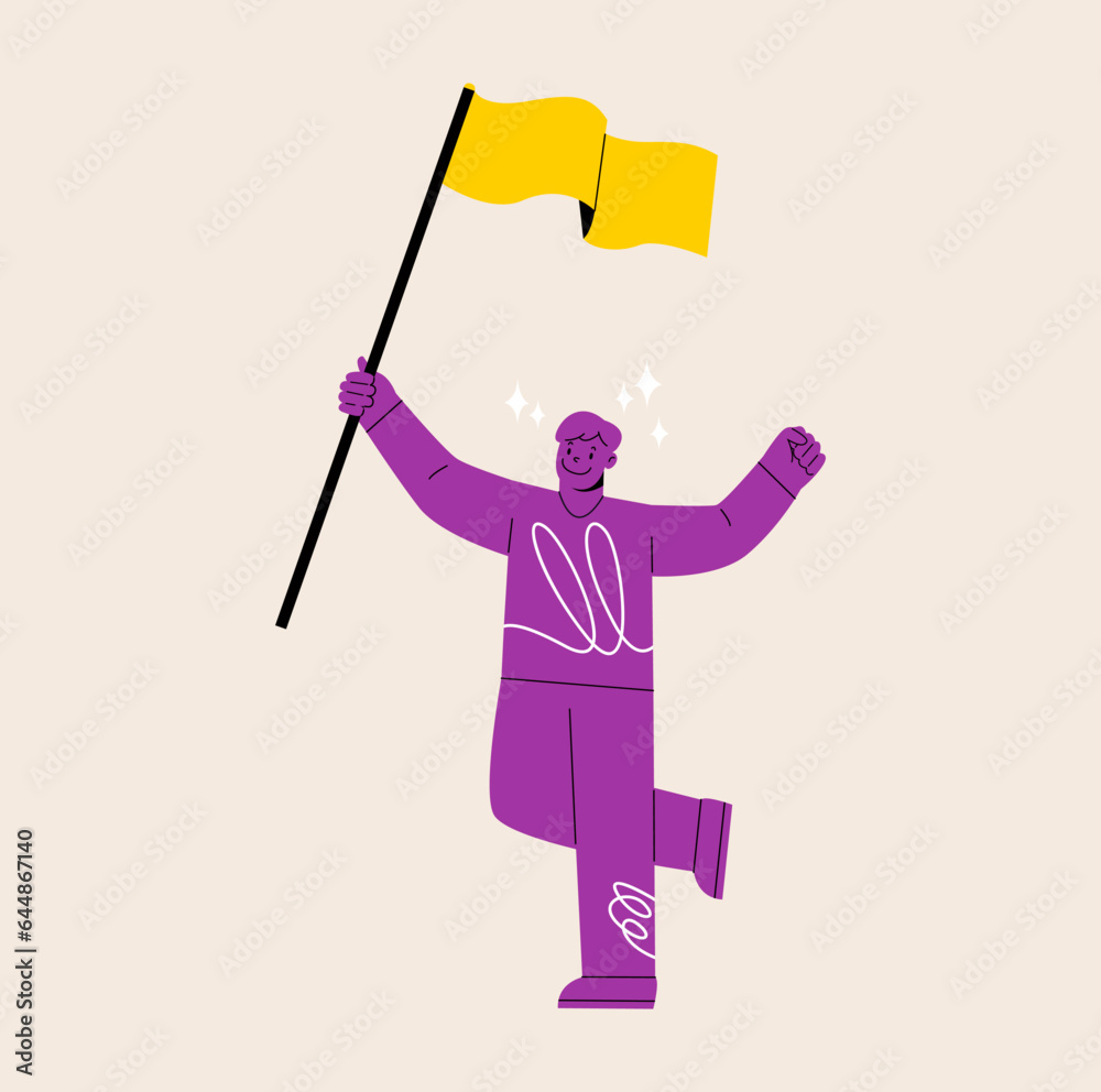 Man holding a flag. Leader and winner people concept. Colorful vector illustration Man holding a flag. Leader and winner people concept. Colorful vector illustration