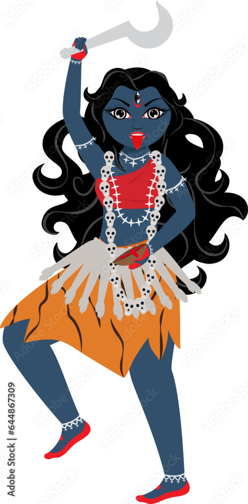 Indian Goddess Kalaratri Character On White Background. Indian Goddess Kalaratri Character On White Background.