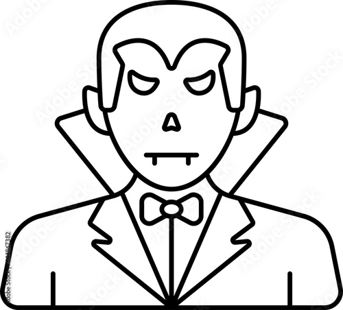 Cartoon Vampire Man Icon In Black Line Art.