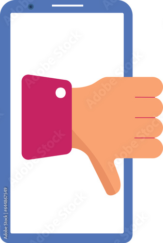 Colorful Dislike Hand Symbol In Smartphone Screen Icon.