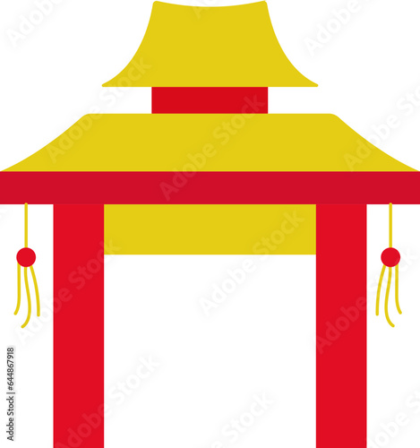 Red And Yellow Torii Gate Flat Icon.