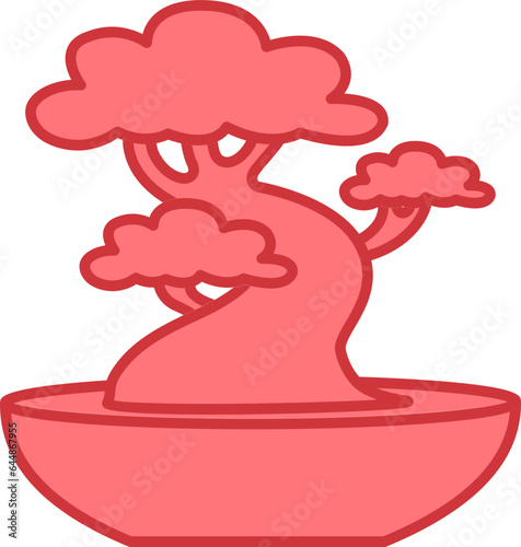 Silhouette Bonsai Tree Icon In Red Color.