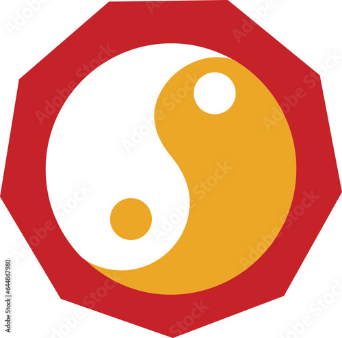 Yin Yang Bagua Mirror Flat Icon In Red And Yellow Color.