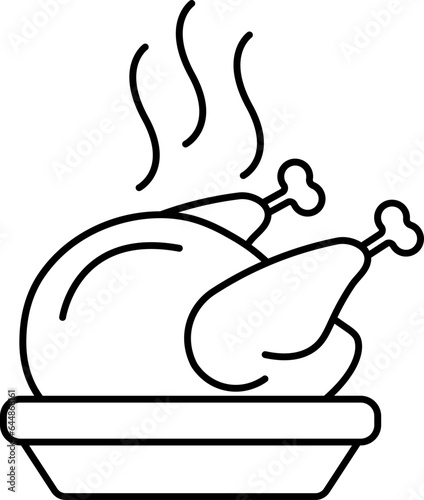 Roasted Chicken Icon In B&w Color.
