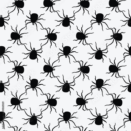 Black and white insect silhouette seamless pattern