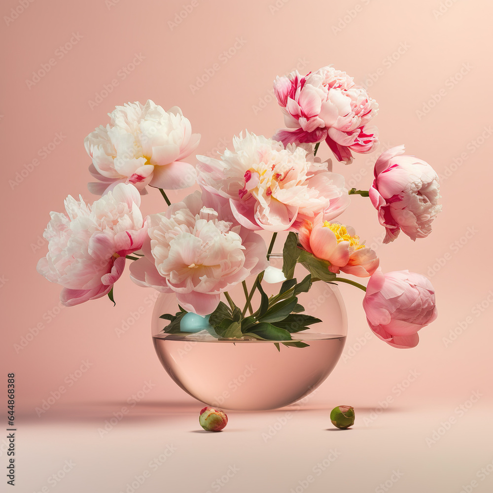 Floral background - fresh spring flowers in glass vase. Nature, flowers, spring. AI generative, illustration Floral background - fresh spring flowers in glass vase. Nature, flowers, spring. AI generative, illustration