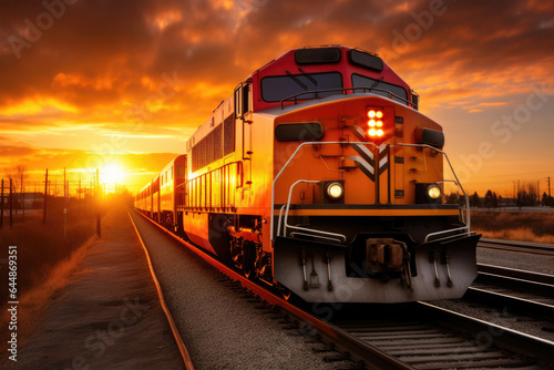 Golden Hour Railroad: Train Passing at Sunrise