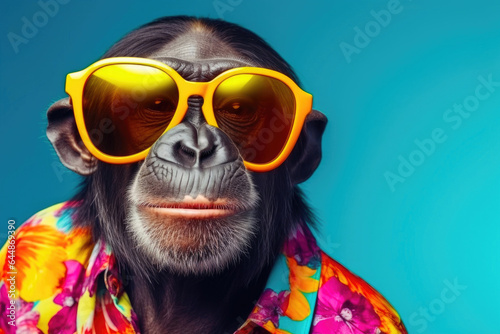 Sunglasses Savvy Chimp in a Vivid Studio Setting
