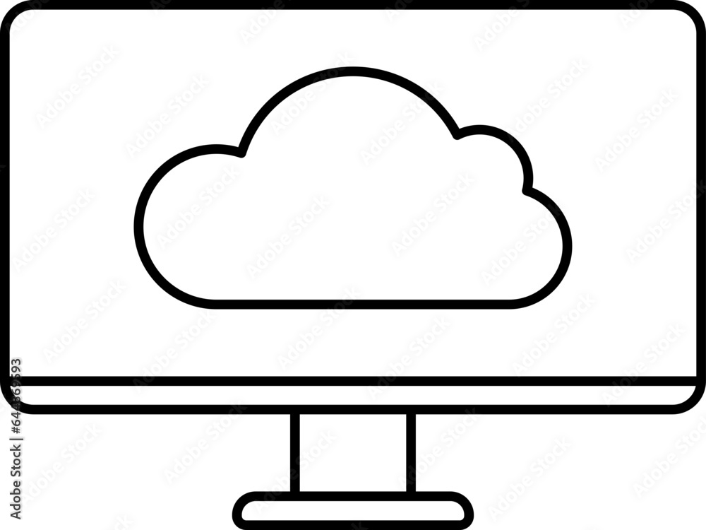 Linear Style Cloud In Monitor Screen Icon. Linear Style Cloud In Monitor Screen Icon.