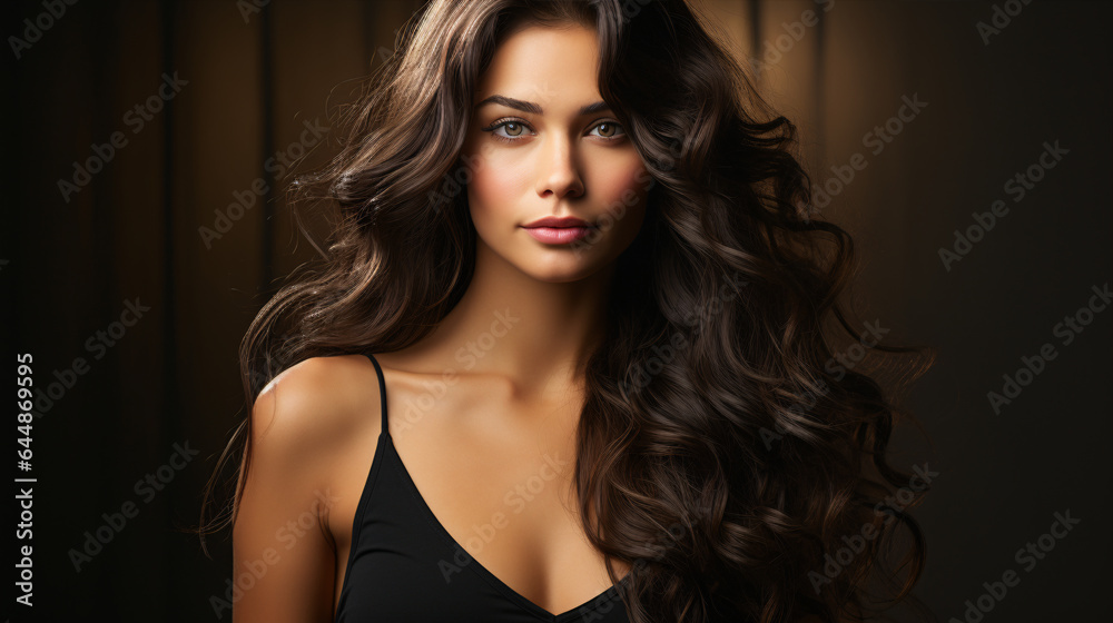Copy Space Banner: Mesmerizing Brunette Beauty Woman. Copy Space Banner: Mesmerizing Brunette Beauty Woman.