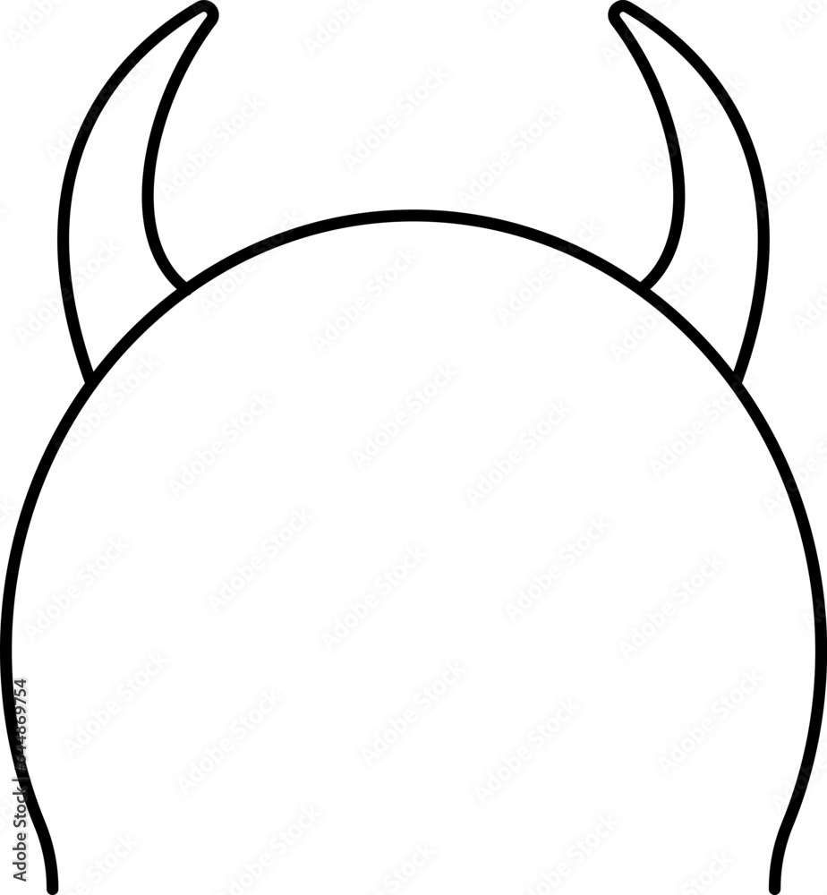 Devil Horns Headband Icon In Black Line Art.