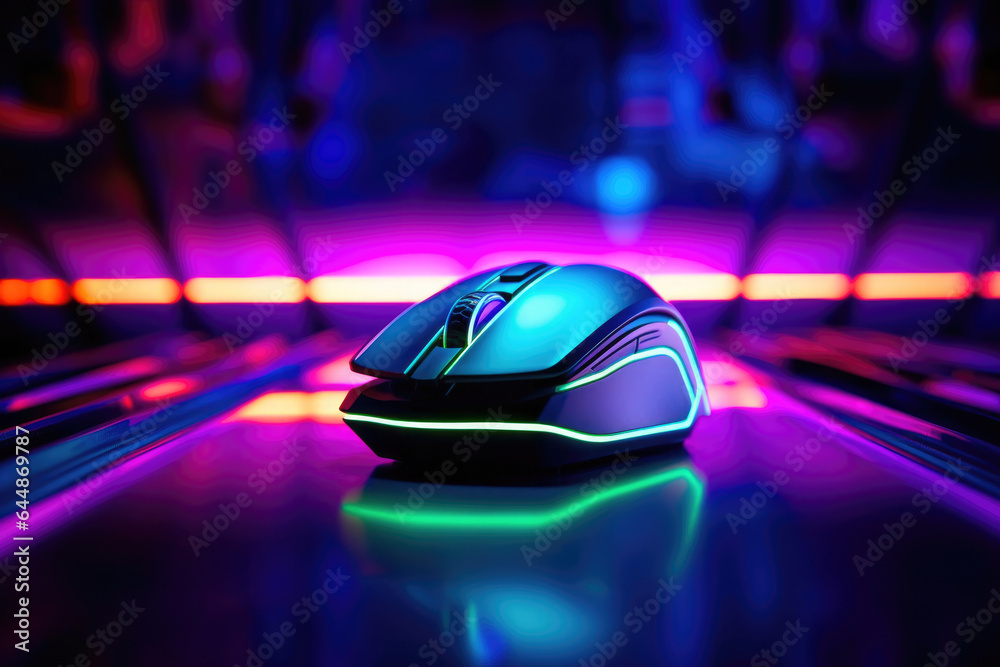 High-Tech Neon Gaming Mouse on Dark Background