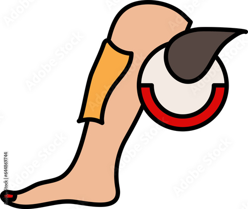 Hair Removal Waxine Strip Applying Leg Colorful Icon.