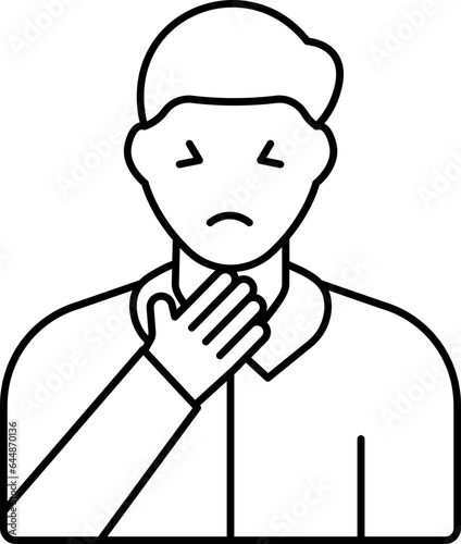 Young Man Touch Throat Black Linear Icon.