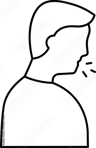 Coughing Man Cartoon Icon In Black Line Art.