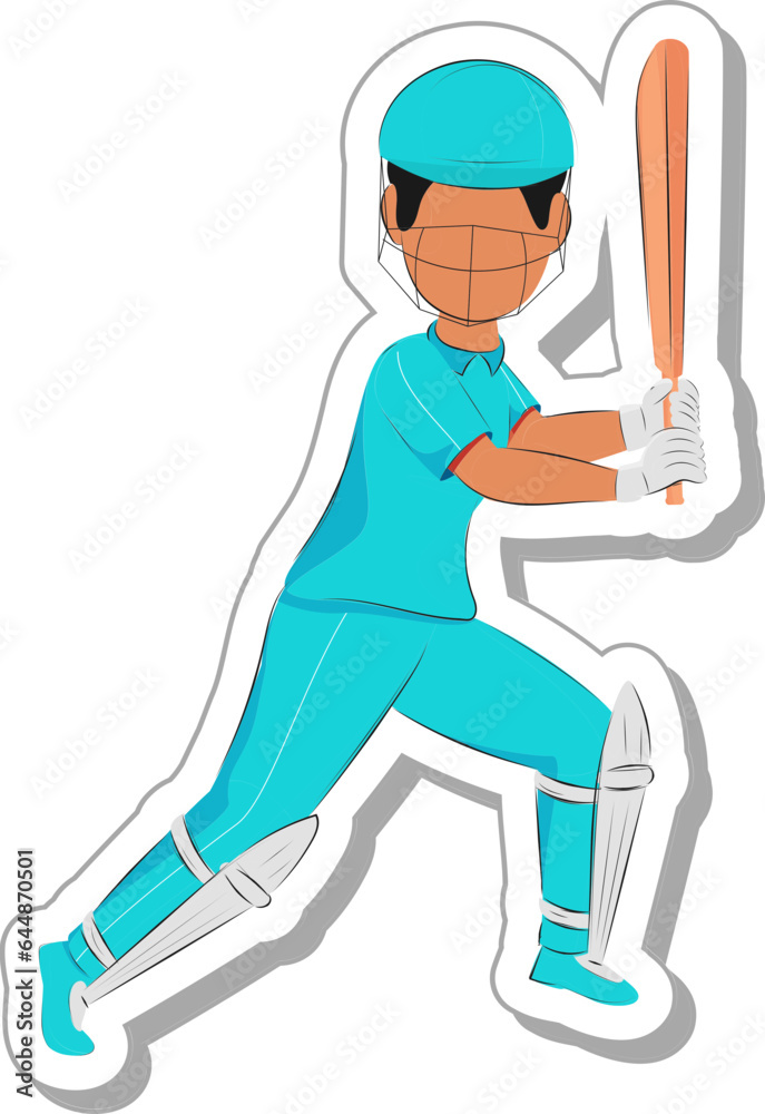 Vector Of Ready Cricket Batsman Of Batting In Sticker Style.