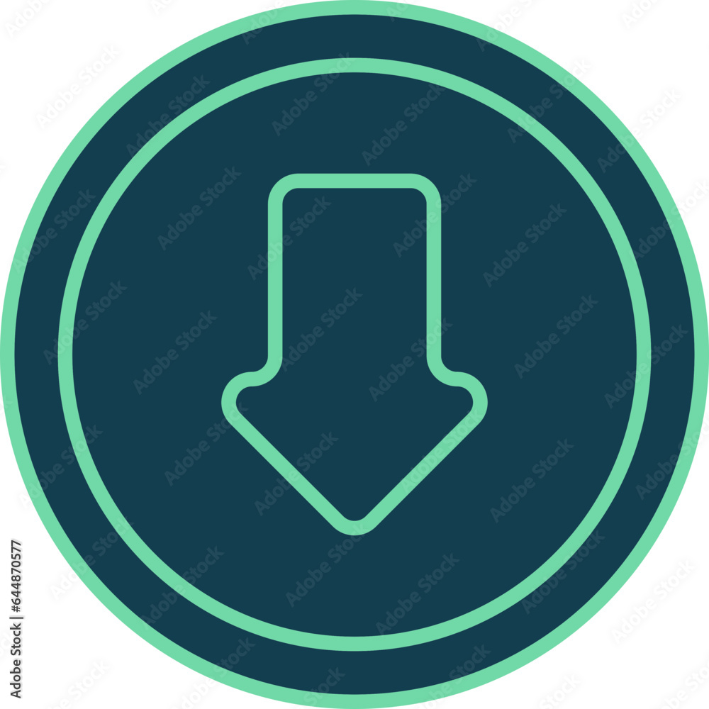 Down Arrow Button Icon In Teal Color. Down Arrow Button Icon In Teal Color.