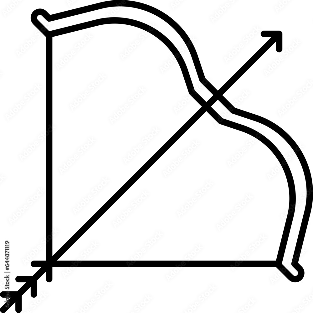 Bow With Arrow Icon In Black Outline.