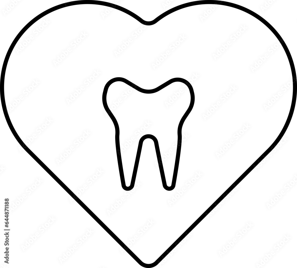 Black Outline Heart With Tooth Icon. Black Outline Heart With Tooth Icon.