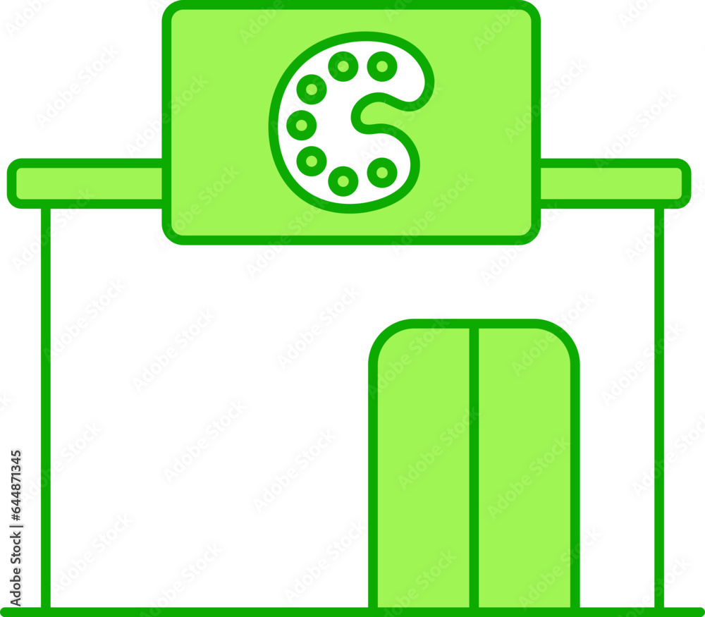 Artist Studio Shop Icon In Green And White Color. Artist Studio Shop Icon In Green And White Color.
