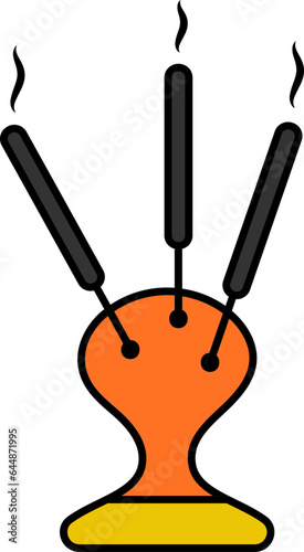 Illustration Of Burning Incense Stick Stand Icon.
