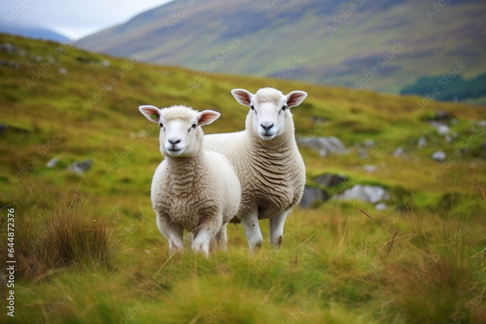 Fototapeta premium Tranquil Pastoral Scene: Grazing Sheep