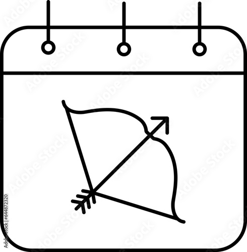 Isolated Calendar With Arrow Bow Symbol Icon In Black Outline.